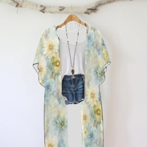Kimono, Daisey Floral Chiffon Cover Up, Robe-Style Boho Kimono with floral patterns, Cover-up, beachwear, shawl, wrap, bohemian, bridal