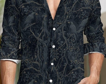 William Morris Crows - Camicia a maniche lunghe da uomo in finto lino, gilet e felpa Dark Academia