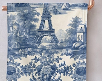 Blue and White Toile Coral Velvet Towel: French Country Chinoiserie