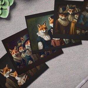 Cartes de Noël renard vintage, carte renard victorienne, cartes de voeux vintage collection Fox Den, carte portrait renard, cartes renard vacances rétro