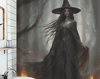 Spooky Witch Shower Curtain: Halloween Whimsigoth Pagan Decor