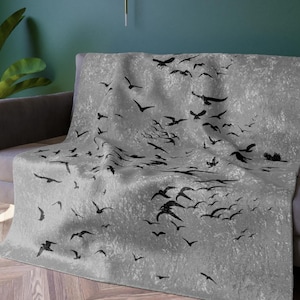 Murder of Crows Crushed Velvet deken, gotische kraaideken, zwarte raaf deken, Dark Academia Witchy Gift, Wicca decor, Witchcore