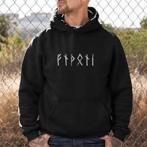 Personalized Futhark Runes Unisex Heavy Blend™ Hooded Sweatshirt, Viking Gothic clothing, Mens Nordic Hoodie, Wikinger, Pagan Norse Clothes