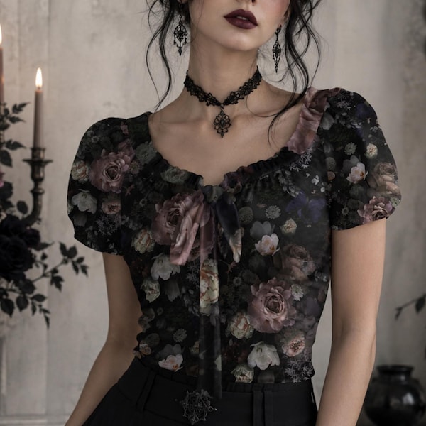Perfect for the Dark Academia Lover of Corporate Goth Puff Sleeve Pleated Dark Romance Shirt for Weirdcore Goth Clothes 18th Birthday Gifts