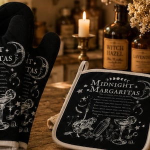 Midnattsmargarita Wiccan köksdekor Mörk kocktillbehör Witchcore köksgrytlapp Häxa Gåva till mamma Kökshäxa Gåva Ugnsvante