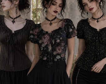 Perfect for the Dark Academia Lover of Corporate Goth Puff Sleeve Pleated Dark Romance Shirt for Weirdcore Goth Clothes 18th Birthday Gifts