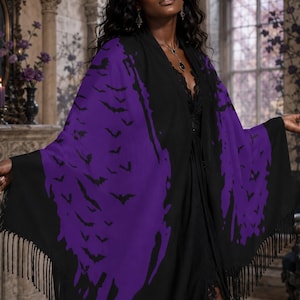 Fall Host Gift Idea for Halloween Pagan Bat Scarf Gift for Sister Dead Poets Society Wrap Goth Merch for the Holidays Witchy Bat Shawl Wrap
