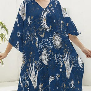 Celestial Moon & Sun Kaftan Robe: Silky Pagan Festival Cover-Up