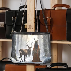 Petit sac à bandoulière Yule Witch, sac cartable en toile de cerf Whimsigoth Renaissance, sac à main à bandoulière Botanical forestcore, sac Cottagecore végétalien