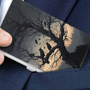 Tarjetero de visita con diseño de Spooky Murder of Crows, Crowcore, regalo gótico, estuche de bruja espeluznante con diseño de cuervo, decoración de Whimsigoth, regalos para chicas góticas, arte con cuervos