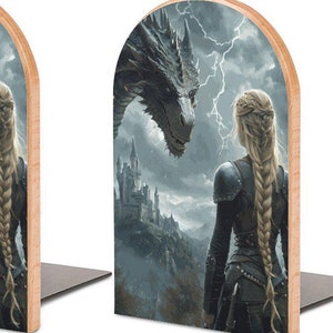 Aelin & Dragon Warrior Bookends: Throne of Glass inspired Medieval Fantasy Art