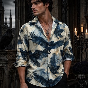 Goth Clothes for Men Gift for Halloween Edgar Allan Poe Plus Size Dark Romance Raven Oxford Christmas Holiday Dad Golf Shirt for Boyfriend