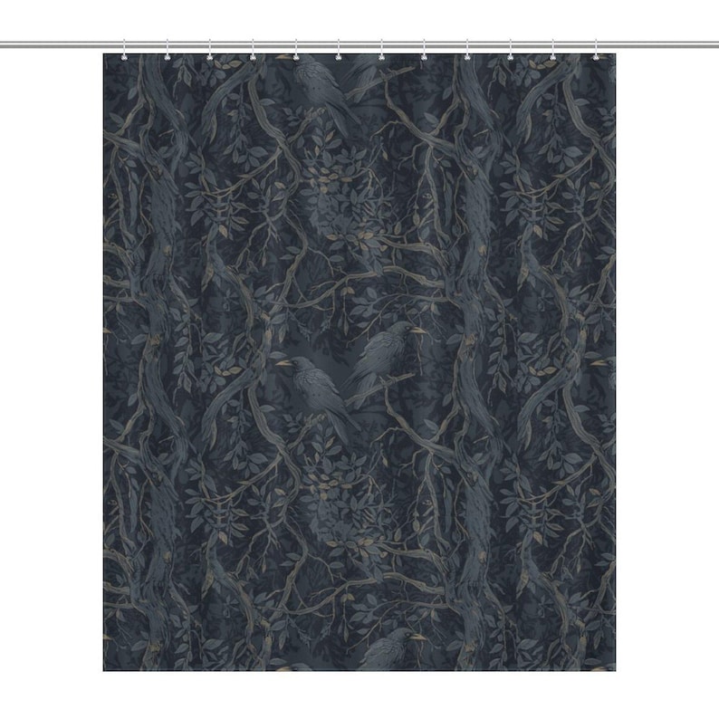 William Morris Inspired Shower Curtain Edgar Allan Poe Gothic Bathroom Decor Goth Bathroom Whimsigoth Decor Moody Shower Bathroom Decor Dark Crow 66x72