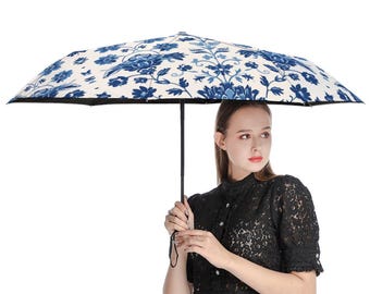 French Toile De Jouy Umbrella: Auto Open, Blue & White