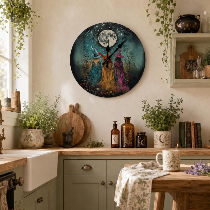 Idée cadeau d'Halloween automnale pour maman : Horloge murale en bois magique et pratique pour la cuisine, style cottagecore et fantaisie. Cadeau d'anniversaire pour une sœur. image 11