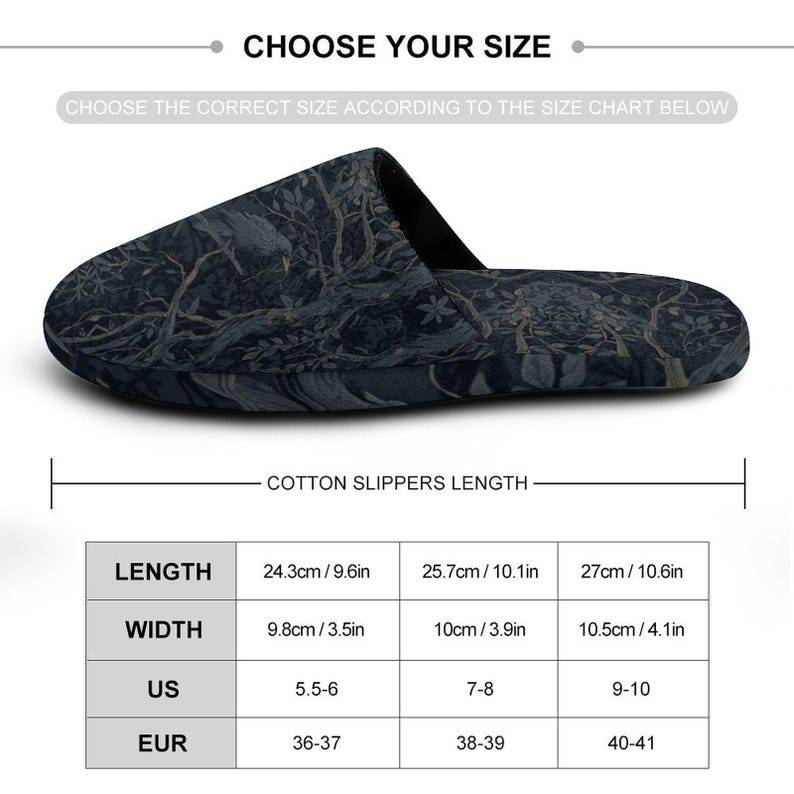 Couple Gift William Morris Crow Flannel Ladies & Mens Cotton Slippers Dark Academia Whimsy Goth Clothes Edgar Allen Poe Whimsigoth Clothing image 6