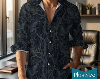 Dark Romance Shirt for Boyfriend William Morris Crow Faux Linen Mens Oxford Dark Academia Vest and Grandpa Sweater Goth Clothing for Grandpa