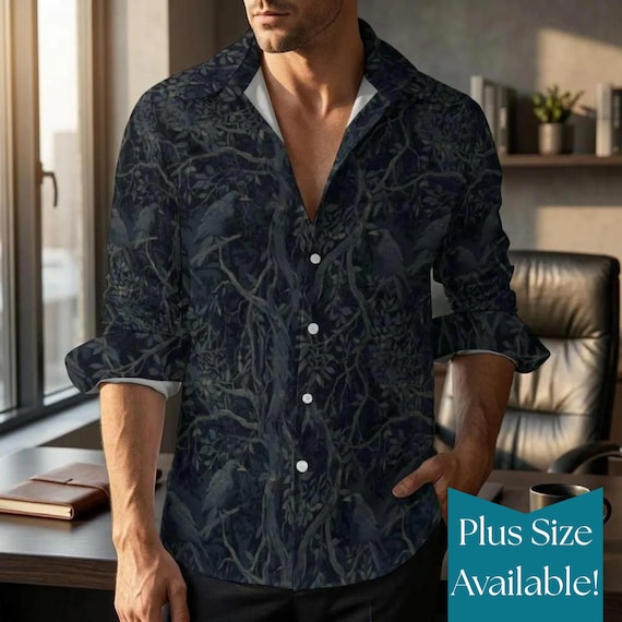 Dark Romance Shirt for Boyfriend William Morris Crow Faux Linen Mens Oxford Dark Academia Vest and Grandpa Sweater Goth Clothing for Grandpa