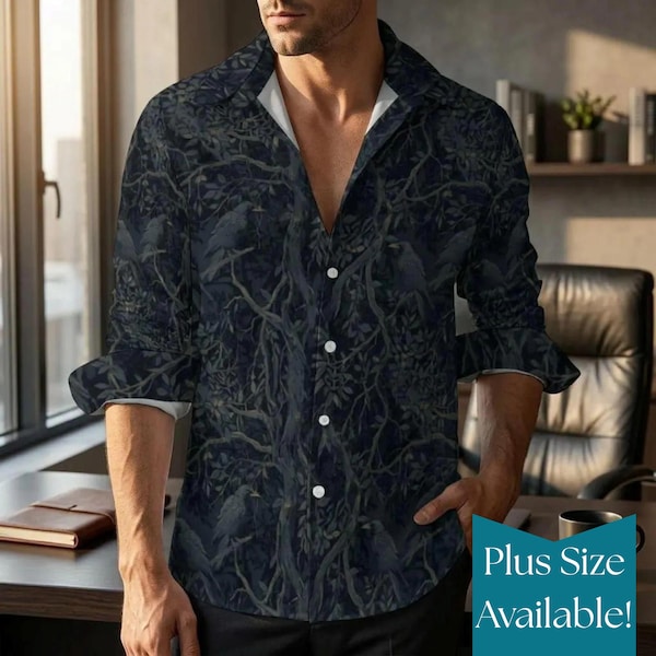 Dark Romance Shirt for Boyfriend William Morris Crow Faux Linen Mens Oxford Dark Academia Vest and Grandpa Sweater Goth Clothing for Grandpa