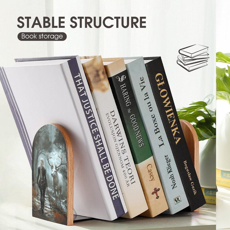 Aelin and Stag Wood Bookends: Sarah J Maas Acotar Fantasy Reading Nook Decor image 7