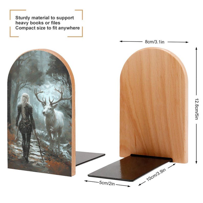 Aelin and Stag Wood Bookends: Sarah J Maas Acotar Fantasy Reading Nook Decor image 2