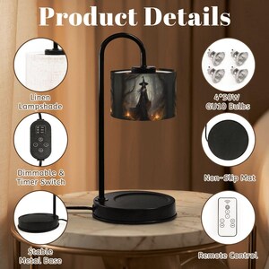 Fall Host Gift Witch Candle Warmer Lamp Moody Halloween Decor Gothic Lamp Bedside Desk Nightlight Crow Gothic Raven Vintage Hanging Light image 6