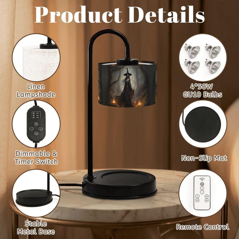 Fall Host Gift Witch Candle Warmer Lamp Moody Halloween Decor Gothic Lamp Bedside Desk Nightlight Crow Gothic Raven Vintage Hanging Light image 6