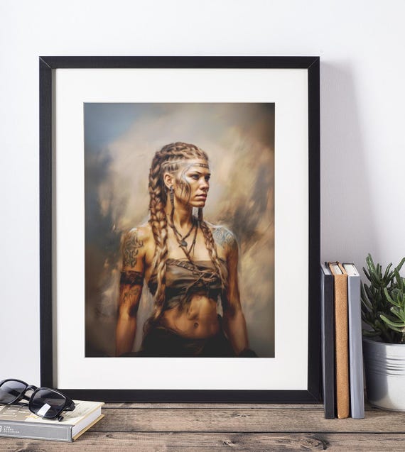 Norse Pagan Gift for Viking Tattooed Woman Warrior Wall Decor Dark Academia Office Decor for Fathers Day Gift for Female Occult Aesthetic