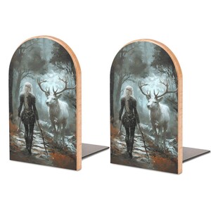 Aelin and Stag Wood Bookends: Sarah J Maas Acotar Fantasy Reading Nook Decor Wood