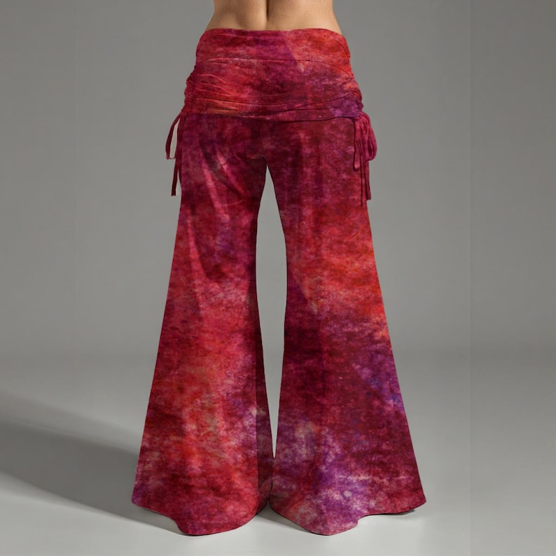Boho Tie Dye Wide Leg Palazzo Pants Festival Outfit Witchy Clothes Vaporwave Rave Outfit High-Waisted Hippy Fashion 70s Bohemian Crop Top 画像 7
