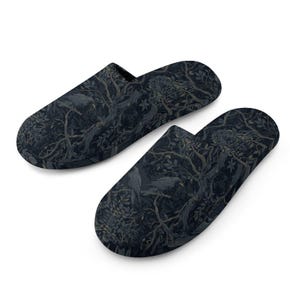 Couple Gift William Morris Crow Flannel Ladies & Mens Cotton Slippers Dark Academia Whimsy Goth Clothes Edgar Allen Poe Whimsigoth Clothing image 5