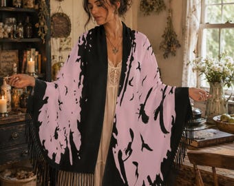 Witch Christmas Gift for Daughter Raven Shawl Pagan Holiday Wrap for Mom Witchy Alt Clothing for Halloween Flock of Birds Goth Accessory