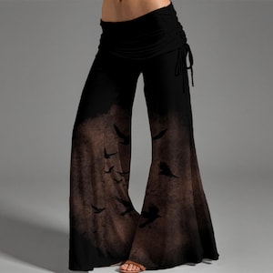 Raven Whimsigoth Clothes Edgar Allan Poe Gift for Women Atl Clothing Murder of Crows Palazzo Pants Gothic Wide Leg Trousers for Pilates Palazzo Pants