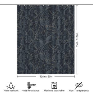 William Morris Inspired Shower Curtain Edgar Allan Poe Gothic Bathroom Decor Goth Bathroom Whimsigoth Decor Moody Shower Bathroom Decor image 7