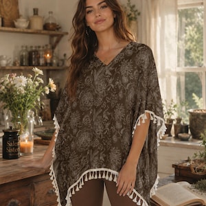 Practical Magic Inspired Wardrobe for the Witchy Enthusiast Brown Floral Boho Kimono for Whimsigoth Girl Birthday Gift for Mom and Sister