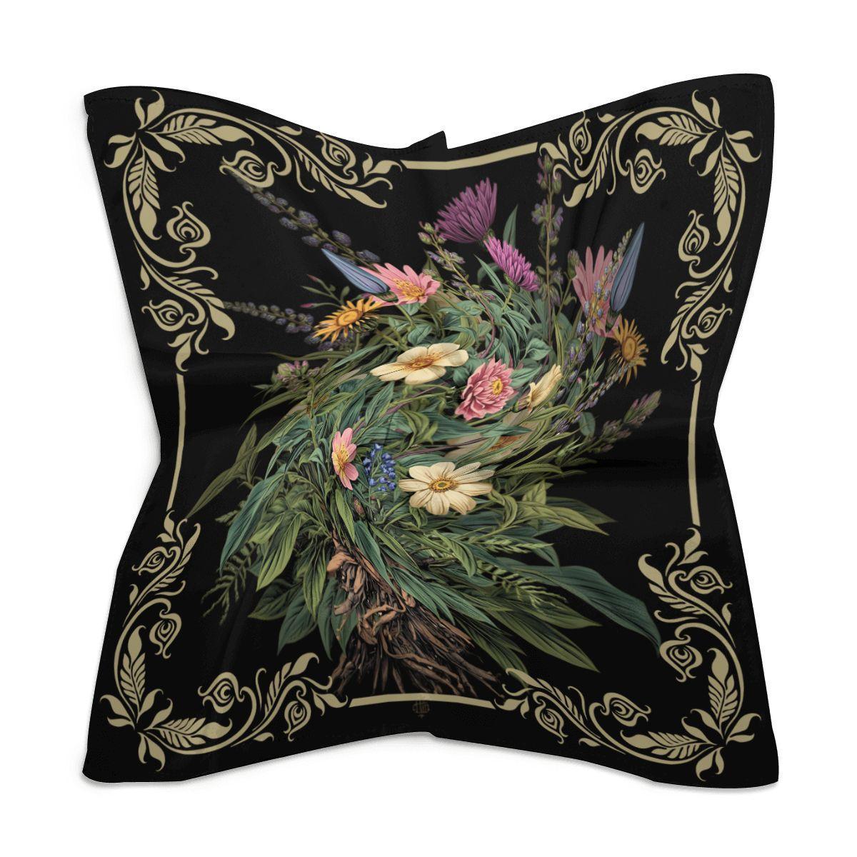 有毒植物、魔術の花柄スカーフ：クリーム＆ブラック、スクエアスカーフ