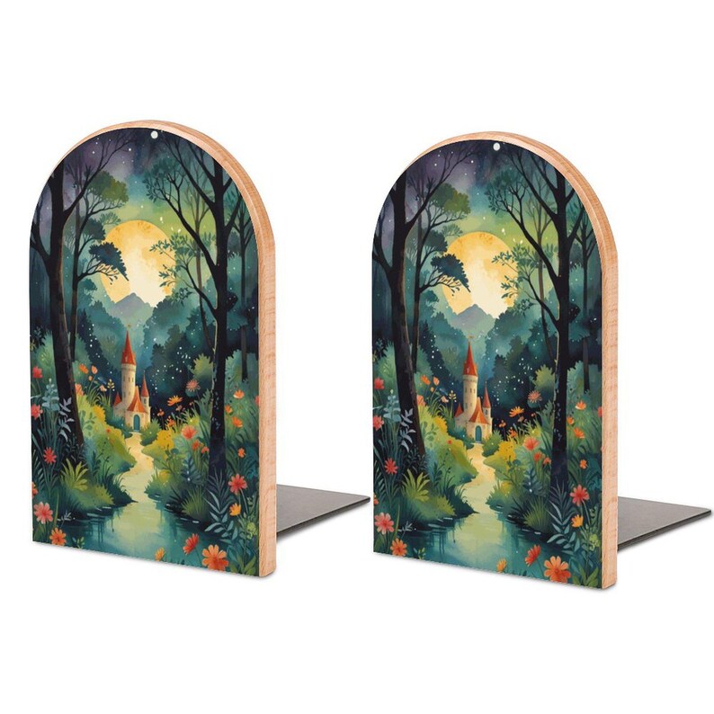 Fairytale Castle Wood Bookends: Whimsical Reading Nook Decor image 4