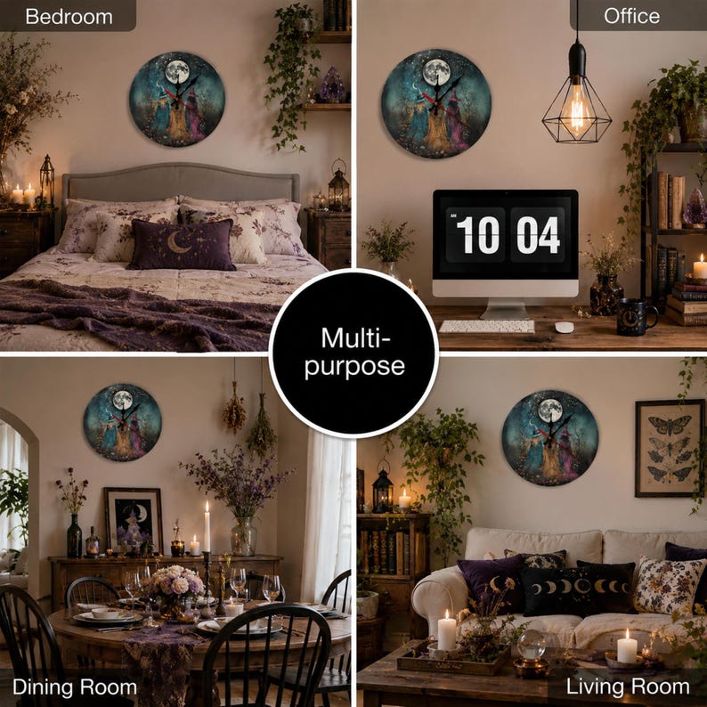 Idée cadeau d'Halloween automnale pour maman : Horloge murale en bois magique et pratique pour la cuisine, style cottagecore et fantaisie. Cadeau d'anniversaire pour une sœur. image 5