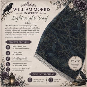 Cadeau mode automne pour lui, inspiré de William Morris, châle léger Dark Academia, écharpe unisexe, accessoire de mode image 3