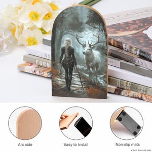 Aelin and Stag Wood Bookends: Sarah J Maas Acotar Fantasy Reading Nook Decor image 4
