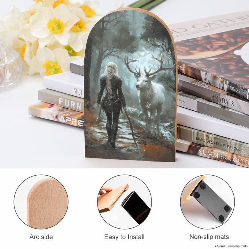 Aelin and Stag Wood Bookends: Sarah J Maas Acotar Fantasy Reading Nook Decor image 4