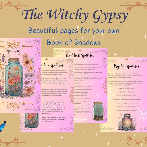 Witch Bottle, Spell Jars, Beautiful pages for your Book Of Shadows, PDF Instant download, Love Spell, Money Spell, Protection Spells & more