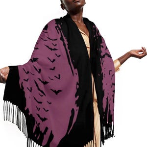 Vogel Liebhaber Geschenk, Wolke der Fledermäuse Super weicher Quastenschal, Gothic Kleidung, Gothic Modeaccessoires, Hexe Weihnachtsgeschenk, Herbstmode