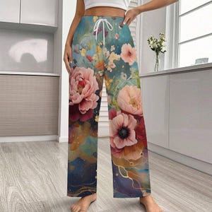 Victorian Rose Pajama Pants: Women&#39;s Cottagecore Wide Leg Nightwear