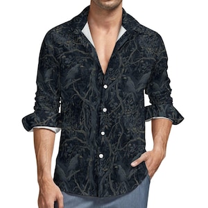 Dark Romance Shirt for Boyfriend William Morris Crow Faux Linen Mens Oxford Dark Academia Vest and Grandpa Sweater Goth Clothing for Grandpa image 6
