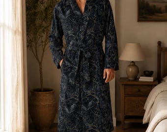 18th birthday Gift for Boyfriend William Morris Crow Mens Robe for Goth Groomsmen Proposal Dark Academia dressing gown 5th anniversary Gift