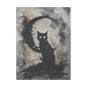 Black Cat Moon Art Print: Spooky Feline Wall Decor (Digital Download)