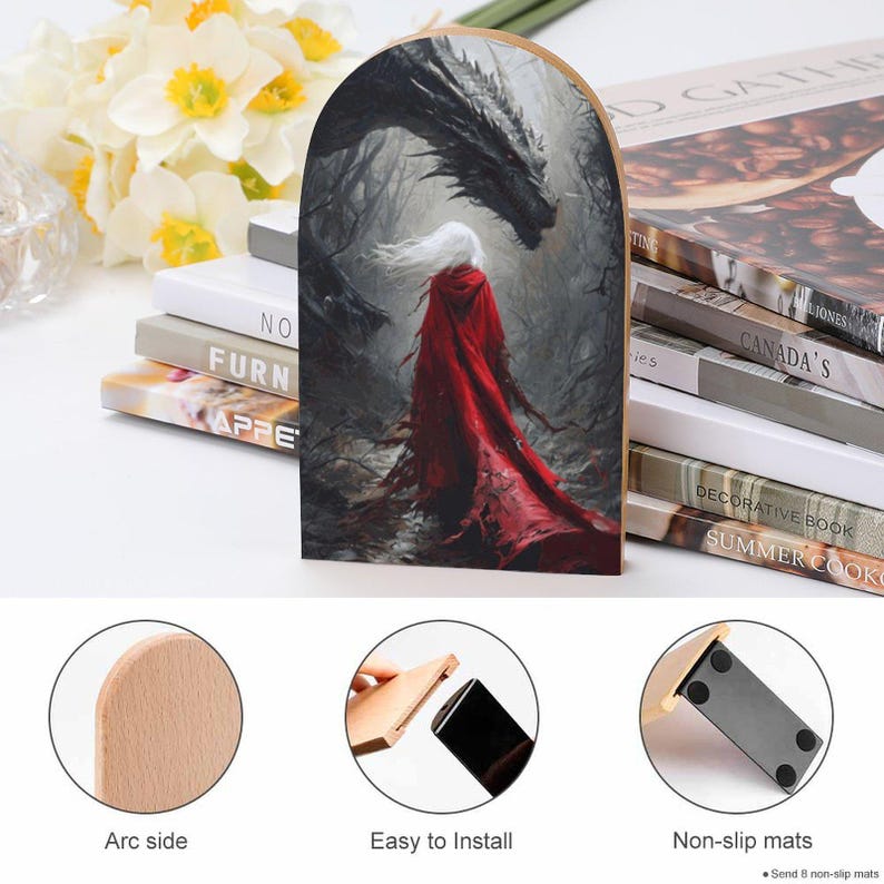 Sarah J. Maas Geschenke, Fourth Wing ACOTAR Merchandise, Leseecke Deko, Fantasy Buchstützen aus Holz, Throne of Glass inspiriert, Bookish Booktok, Manon Art Bild 11