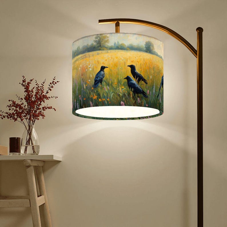 Dark Cottagecore Crow Arc Floor Lamp - William Morris Inspired ...