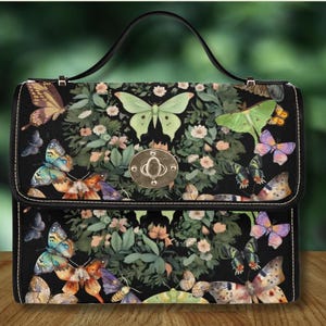 Cottagecore Luna Moth Lock Bag: Vegan Leather Messenger